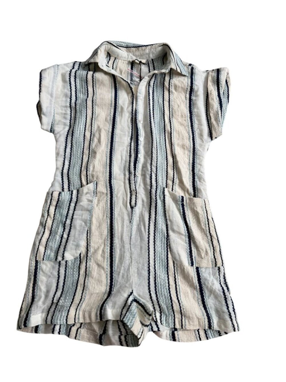 ELAN Blue White Striped Romper Size L NEW NWOT
